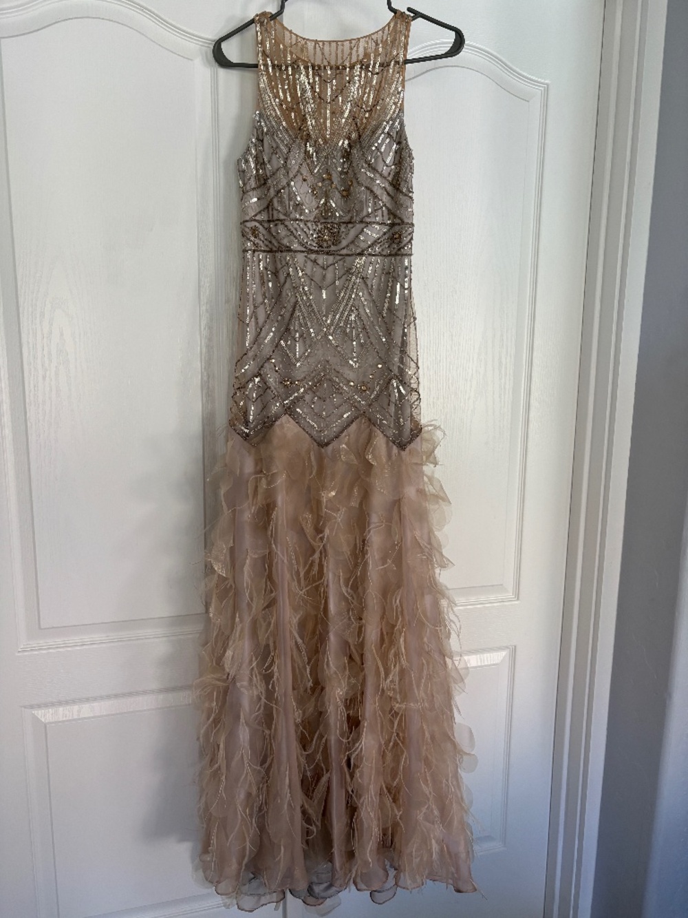 Sue Wong Rare Feather Petal Gown Champagne Silver 2 xs - Picture 5 of 8